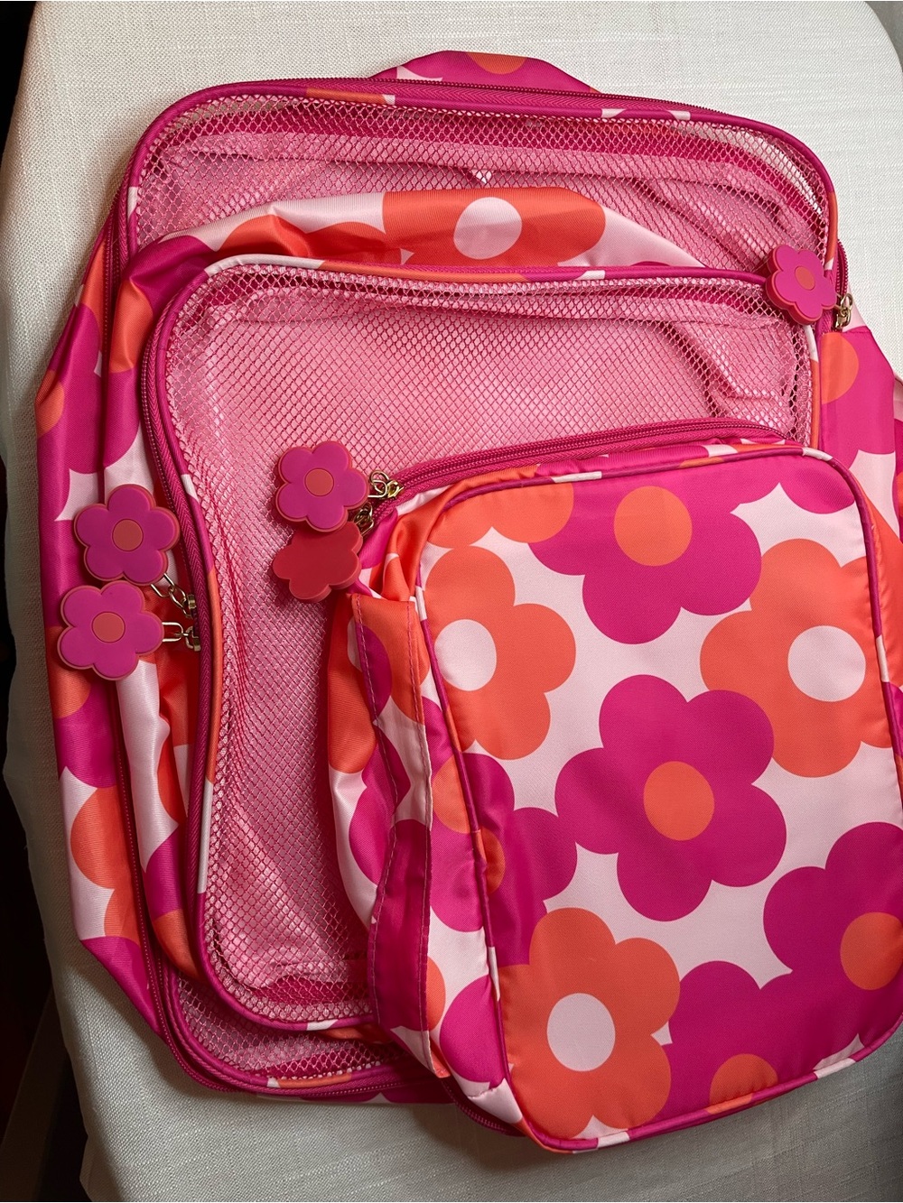 Three Piece Travel Set Packing Cubes in Floral Pink & Orange